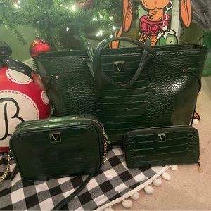 3 Piece Victoria Secret in emerald green croc embossed